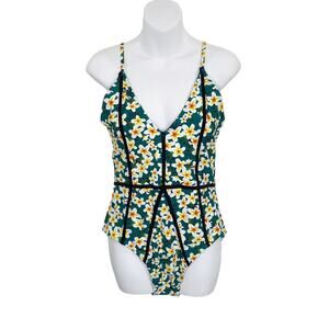 Cupshe Womens Green Daisy Size XL Detail One Piece Swim Suit Soft Padding NEW